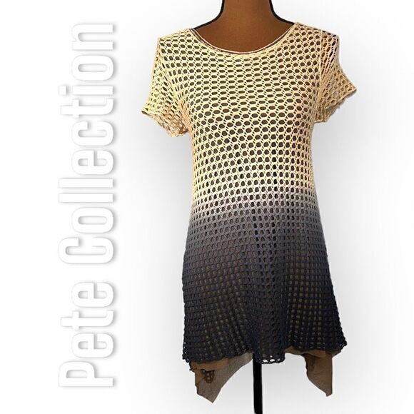 Pete Collection Crochet Short Sleeve Tie-dye Shark Bite Hi-lo Tunic Women’s XS - Picture 1 of 14
